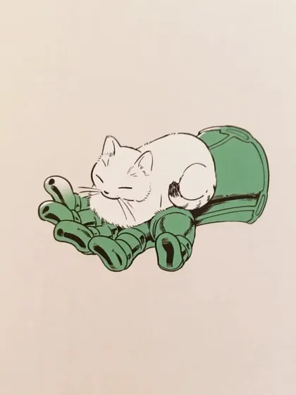 A cat finds a comfy spot on the Hulk's hand in this cute panel from 'Marvel Meow'.