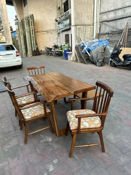 The live-edge dining set from another angle.