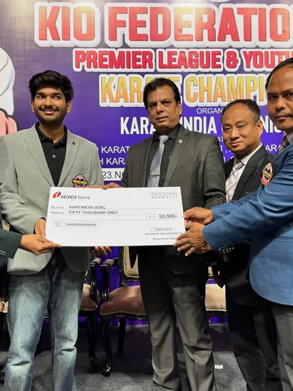 We believe in rewarding excellence. Here, I am presenting a cash prize of Rs. 50,000 to Para Karate athlete Mr. Karthikey Goel for his silver medal win at the Asian Para Karate Championship.