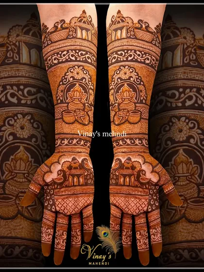 A grand design for the groom's sister, featuring symmetrical kalash (pots) and architectural domes.
