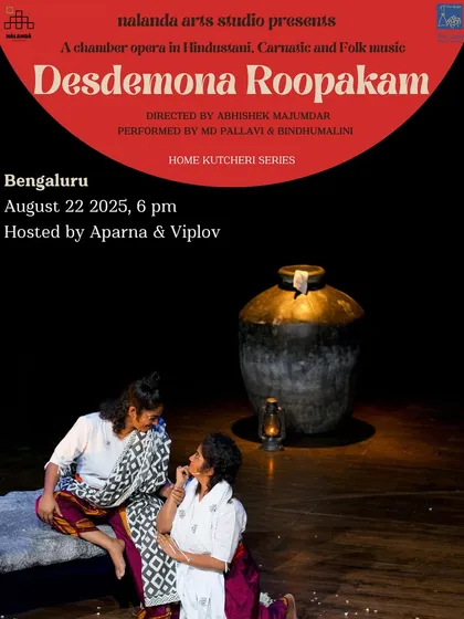 This is from 'Desdemona Roopakam', a chamber opera that combines Hindustani, Carnatic, and Folk music. We often perform it in intimate settings like this Home Kutcheri, making the powerful story feel personal and immediate.