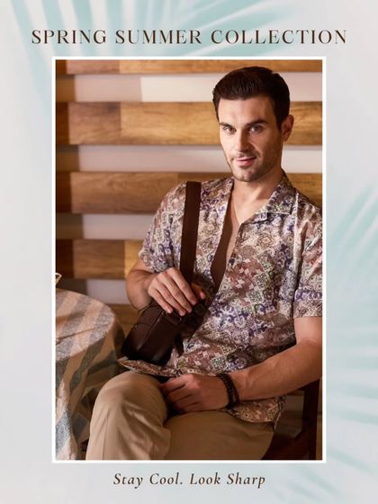 This printed lounge shirt from my Spring Summer collection is perfect for any occasion, be it travel, a lunch date, or a party. Pair it with chinos and watch the magic of a well-tailored outfit work.