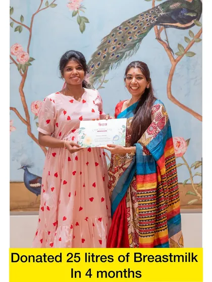 I am so proud of my student Madhu, who donated 25 litres of breastmilk in just four months. This incredible gift can provide over 800 feeds for babies in the NICU. It shows the amazing capacity of a mother's body and the power of giving.