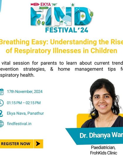 An informational poster for a session on understanding respiratory illnesses in children, led by a pediatrician. My workshops often include medical experts to provide parents with reliable health information and prevention strategies.