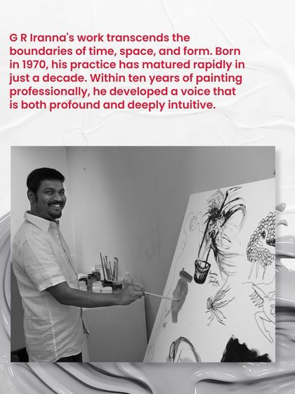 Meet G.R. Iranna, a voice that emerged with remarkable clarity. His practice reflects a quiet intensity, drawing from myth, spirituality, and the impermanence of life.