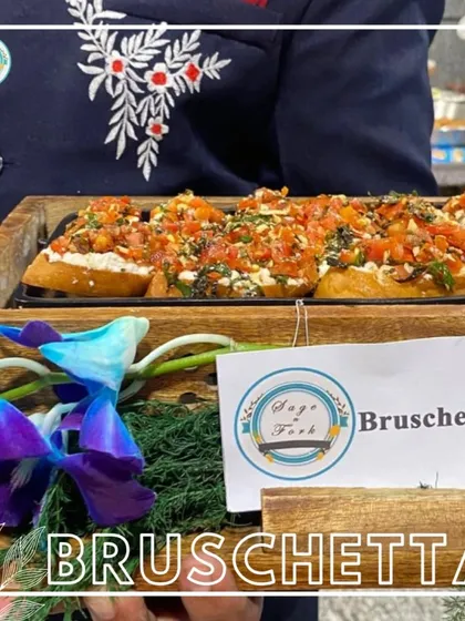 A close-up of my classic Bruschetta, with fresh tomatoes, basil, and a hint of garlic on toasted bread. It's a simple yet elegant appetizer that's always a hit.