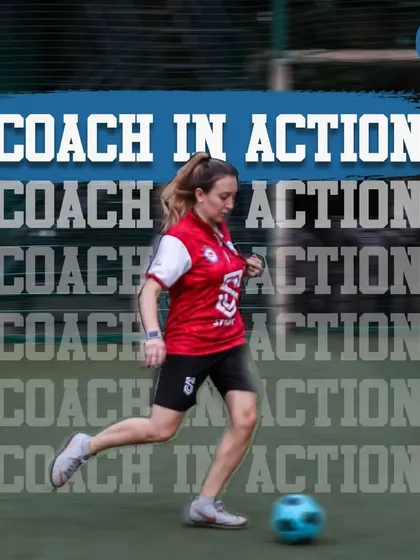 A dedicated female football coach leads a drill. My coaching team is diverse, experienced, and passionate about guiding champions to victory.