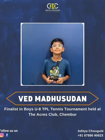 We celebrate Ved Madhusudan, a finalist in the Boys U-8 TPL Tennis Tournament. His success is a testament to his hard work and our coaching.