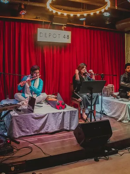 The full band setup for our ghazal mehfil at Depot 48.