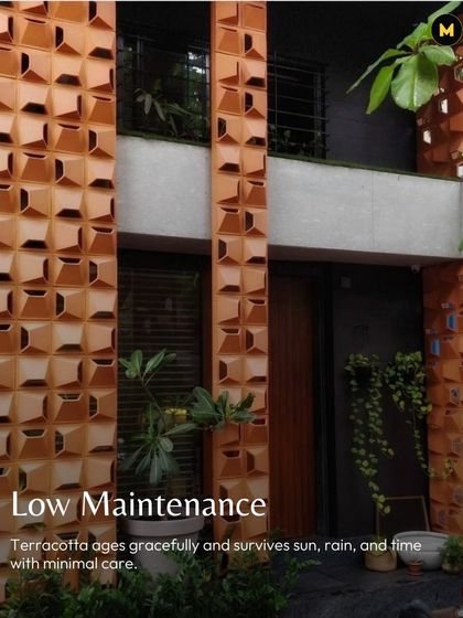 Terracotta is a low-maintenance material that ages gracefully. It can survive sun, rain, and time with minimal care, making it a durable choice for exterior walls and facades.