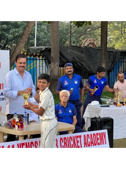 Yuvraj Mali, captain of the U-14 team, receiving the Man of the Match trophy in the final.