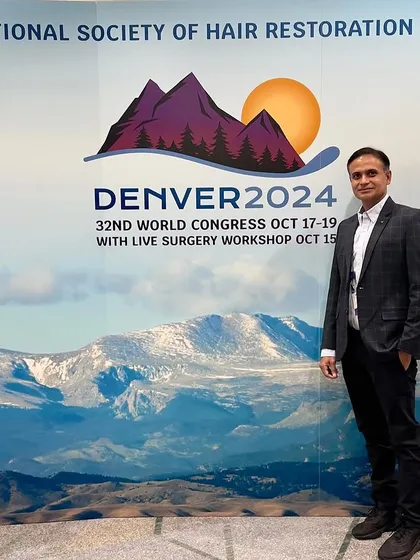 As a member of the International Society of Hair Restoration Surgery, I stay at the forefront of global standards. Here I am at the 32nd World Congress in Denver, where I was invited to share my research on hair transplant outcomes. My approach is always grounded in the latest science.