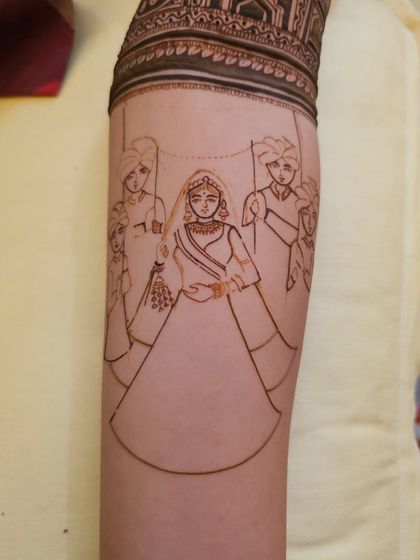 These images show various stages of my portrait and narrative work, from initial outlines to the final filled designs.