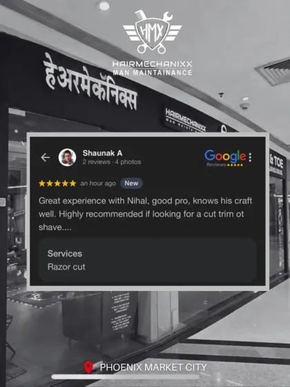 "Great experience with Nihal, good pro, knows his craft." This 5-star review from our Phoenix Market City outlet praises our stylist's professional craft in delivering a great razor cut and shave.