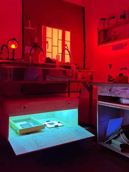 Our custom-built A1 size UV lightbox, a key piece of equipment for making large contact prints using alternative processes like cyanotype and salt printing.