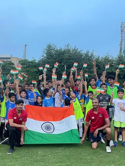Our academy celebrating Independence Day with the Indian flag, instilling a sense of national pride from a young age.