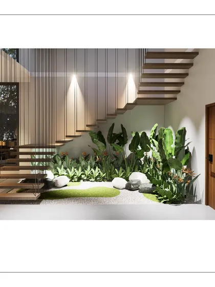 We believe even small corners can be powerful. For the ALTURA project, we created this tranquil indoor garden beneath a floating staircase, transforming a transitional space into a moment of zen and natural beauty.