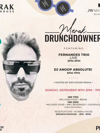 The poster for a "Drunchdowner" event at the JW Marriott. I often play sundowner sets that blend deep house, afro, and disco classics to create a relaxed yet groovy Sunday vibe.