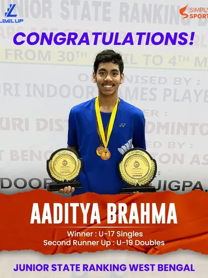 Celebrating the success of our junior champion, Aaditya Brahma. His hard work resulted in winning the U-17 Singles title and securing the second runner-up position in U-19 Doubles at the Junior State Ranking tournament in West Bengal. This is the level of performance we aim to develop in all our young trainees.