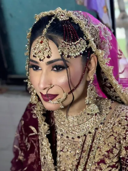 Another angle of this stunning royal bridal look. The contouring and highlighting are done perfectly to sculpt her face and enhance her features.