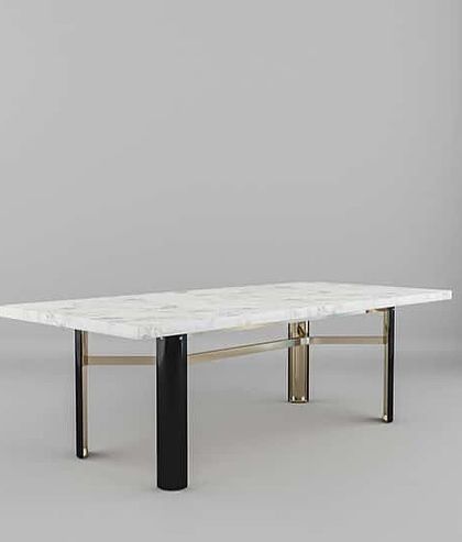 This angle showcases the combination of black and gold-finished legs on the Delight dining table, adding a layer of visual interest and luxury.