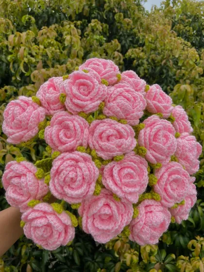 A full bouquet of lovely pink roses, photographed in my favorite outdoor spot.