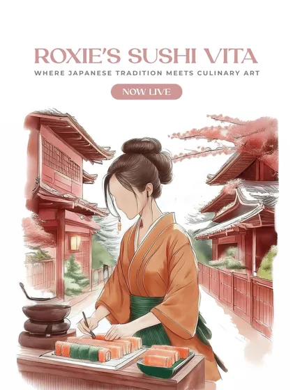 An illustration capturing the spirit of Roxie's Sushi Vita, where Japanese tradition meets culinary art.