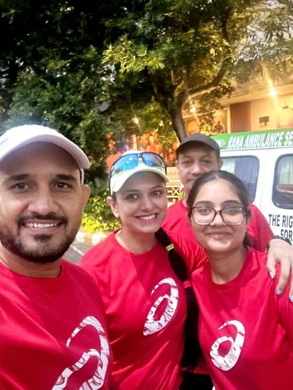 A selfie with the team before a run. These moments of connection before we hit the road are what build our strong community.