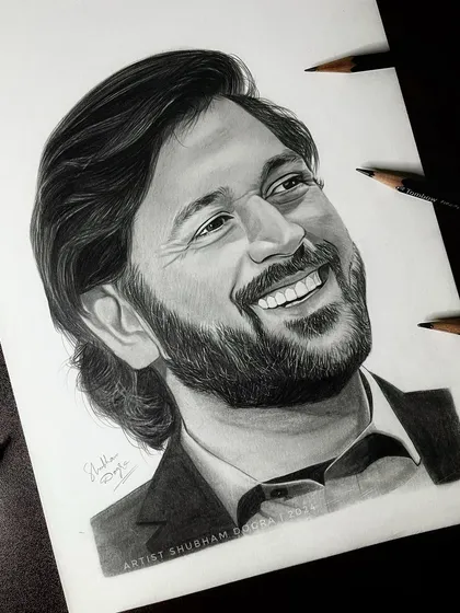 A detailed pencil sketch of the legend, MS Dhoni. I focused on capturing his warm smile and the wisdom in his eyes, a tribute to a player who has inspired millions.