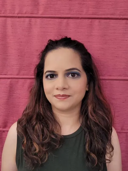 A portrait shot of the cool-toned smokey eye look, showing the final result against a clean background.