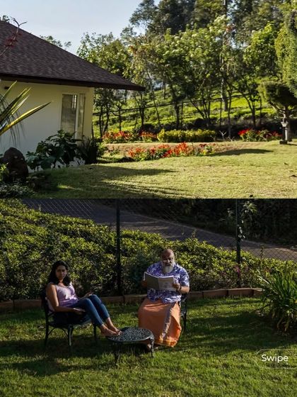 The expansive lawn provides a space for relaxation and enjoying the outdoors. The design of the house ensures that the landscape is not just a backdrop but an integral part of the living experience.