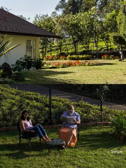 The expansive lawn provides a space for relaxation and enjoying the outdoors. The design of the house ensures that the landscape is not just a backdrop but an integral part of the living experience.
