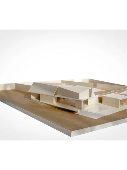 An overall view of the Himayatsagar Lakehouse model, which we used to study the building's massing and its placement on the 1.5-acre site.