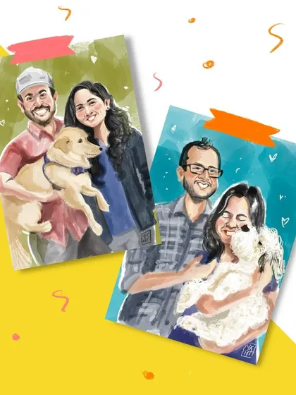 A portrait that's more than just a picture. I create custom watercolour and digital portraits for couples and their pets, capturing the warmth and love you share in a style that feels personal and artistic.