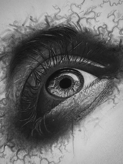 A close-up of the abstract eye sketch. You can really see the detail in the eyelashes and the texture of the iris in this shot.