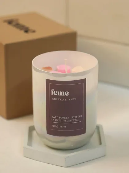 Our Rose Velvet & Oud Holographic Jar. This scent is a luxurious and romantic blend, perfect for a special evening.