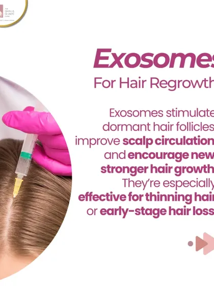 Exosomes are at the forefront of hair regrowth science. This treatment uses tiny messengers to stimulate dormant hair follicles and improve scalp circulation. It is particularly effective for tackling thinning hair or the early stages of hair loss.