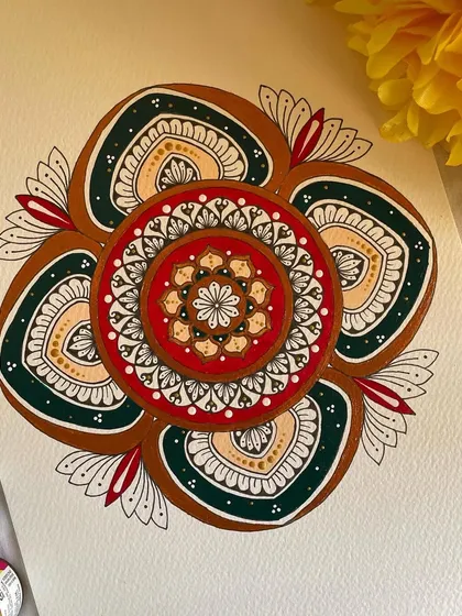 I love working with earthy tones, as seen in this unique piece. The combination of deep green, rich brown, and warm red creates a grounded and calming effect, perfect for a space where you want to feel connected to nature.