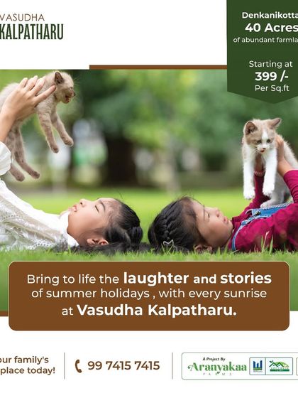 At Vasudha Kalpatharu, you can bring to life the laughter and stories of summer holidays. This is your family's happy place, waiting for you in Denkanikottai.