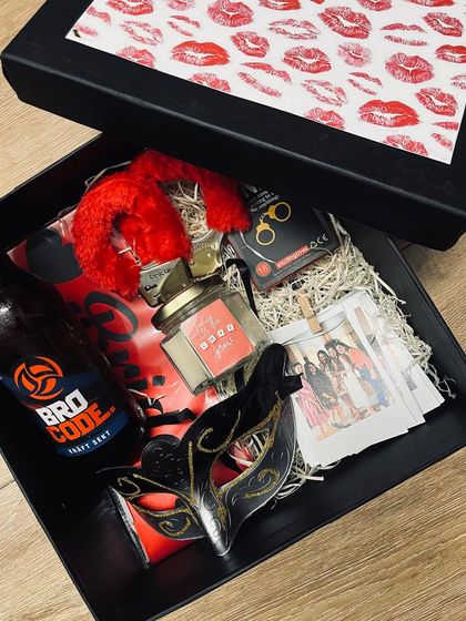 Another angle of the naughty bachelorette hamper. It's the perfect mix of fun and cheeky gifts to celebrate her last days as a Miss.