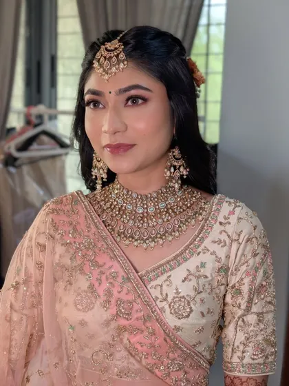 A beautiful portrait of my bride Rashi on her wedding day. The minimal base, soft eyes, and gentle lip color created a timeless and elegant look that felt completely her own.