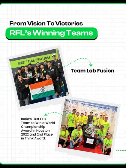 "From Vision To Victories," this graphic highlights the success of Team Lab Fusion, India's first FTC team to win a World Championship award in Houston.