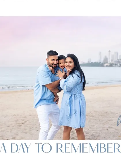 A day to remember. A beautiful family portrait from a beach session, framed with a palm tree illustration to complete the vibe.
