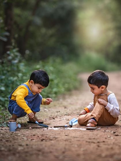 Two little boys digging in the dirt with toy shovels. It’s a simple, everyday moment, but it tells a story of friendship, curiosity, and the joy of playing outdoors.