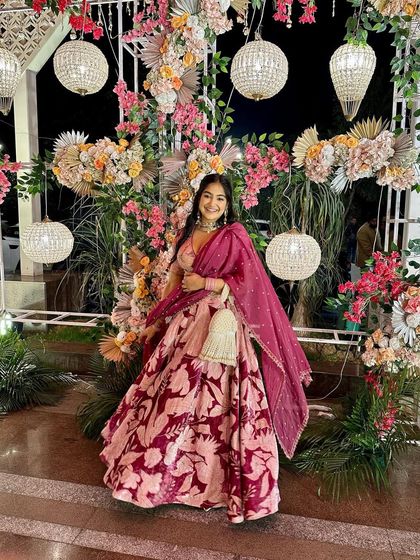Feeling like royalty in this beautiful printed lehenga. It's a fantastic choice for a wedding guest, offering a full, dramatic skirt that's perfect for twirling.