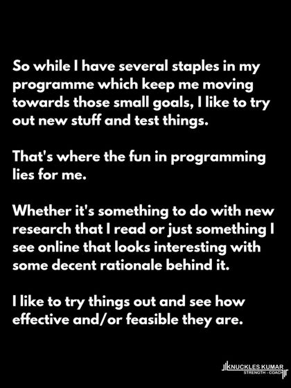 I don't coach like I train. My personal training involves experimentation, but my coaching is about applying proven, evidence-based principles tailored to the individual. The results of the people I coach are the true reflection of my methods.