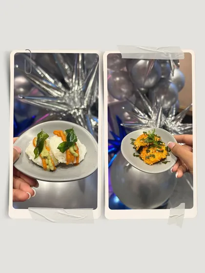 More kid-friendly appetizers, including Podi Idli and a savoury bite, proving that even a children's party menu can be creative and gourmet.