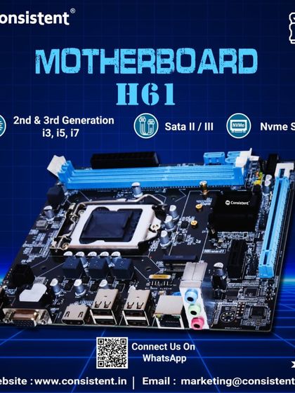 The H61 motherboard is a dependable choice for builds using 2nd and 3rd generation Intel Core processors. It supports DDR3 RAM and features both SATA II/III ports and an NVMe slot, providing a great balance of features for budget-conscious systems.