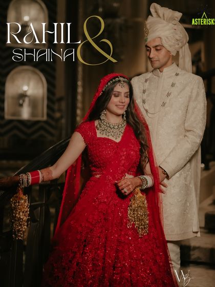 A classic portrait of the bride and groom, showcasing their stunning wedding attire and the elegant ambiance of their special day.