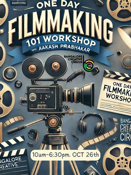 A visually rich poster for our one-day Filmmaking 101 workshop. It's designed for beginners and covers all key stages of filmmaking, with hands-on exercises using any camera you bring.